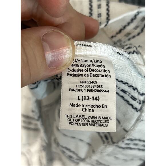 Time And Tru Womens Ruffle Collar Tank Top Size Large Linen Blend Striped Boho - Picture 8 of 10